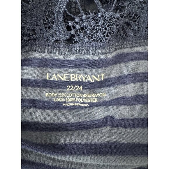 Lane Bryant Blue Stripe Crochet Lace Blouse 22/24 Coastal Grandma Preppy Cottage - Picture 4 of 6